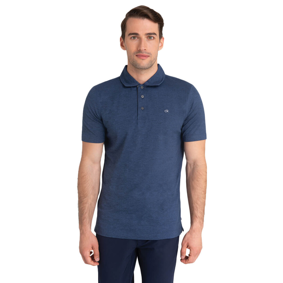 (S, Navy Marl) Calvin Klein Mens 2021 Breeze Moisture Wicking Lightweight Polo Shirt