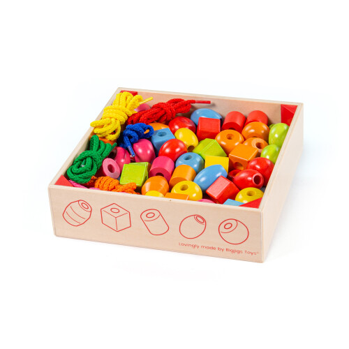 Bigjigs Crate of Lacing Beads, Wooden Toys, Lacing Toy, Wooden