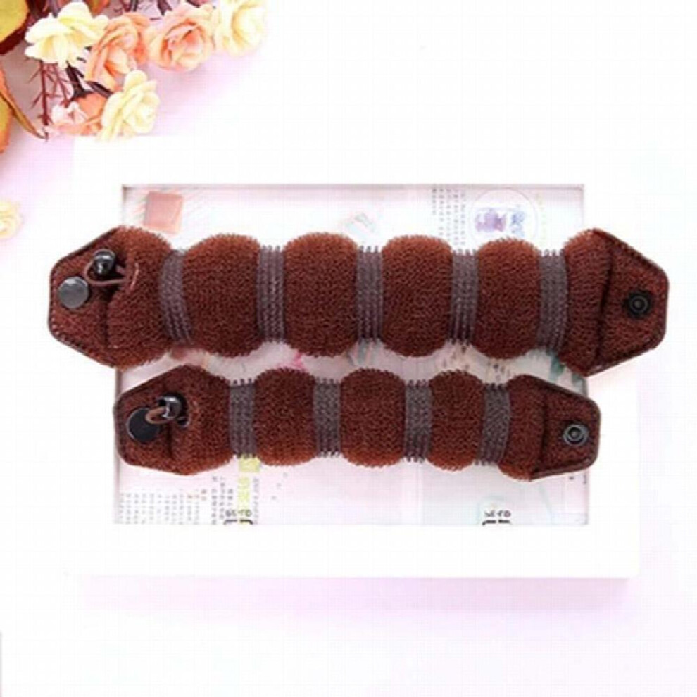 Unisex Brown 2Pcs Sponge Hair Dispenser Donut Buns Maker Magic Former Ring Shaper Head Hair Styling Tool