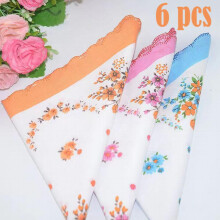 6pcs Ladies Vintage Floral Handkerchiefs Printing Portable Pocket Tissue Bandana Handkerchiefs 2 Straps Fo Each 3 Colors