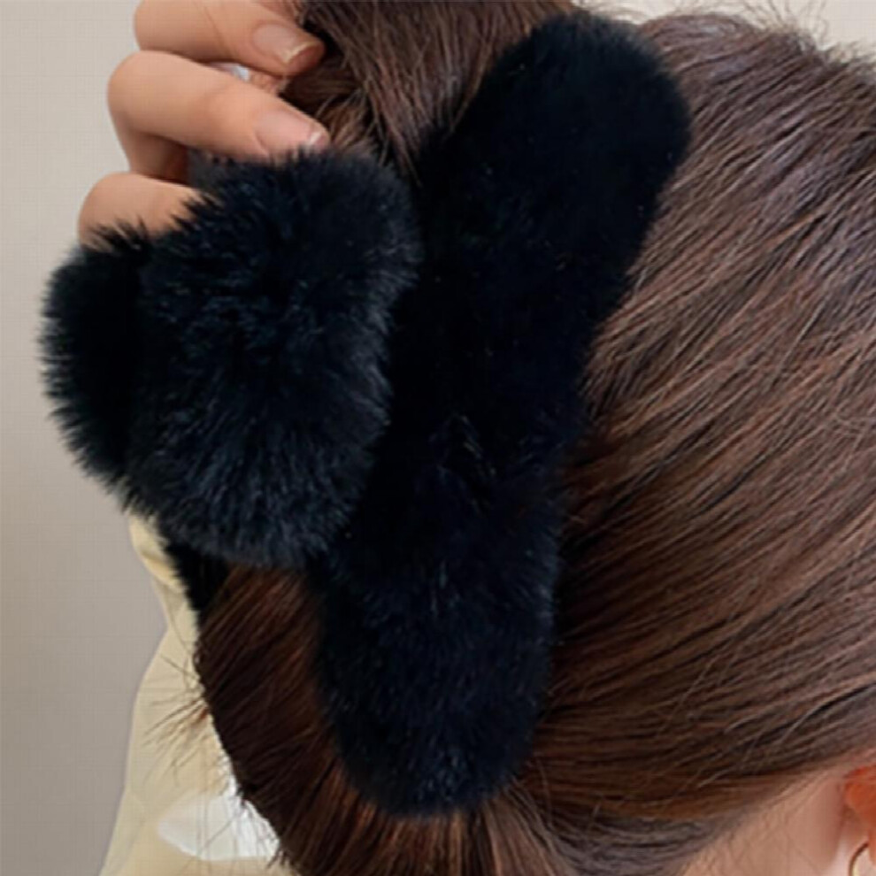1pc Minimalist Fluffy Hair Claw Solid Plush Banana Clip Casual Style Hairgrip Non Slip Hair Accessory-image-OPC-PC2GT6T-NEW