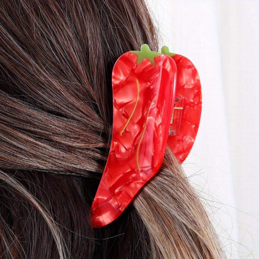 1pc Acetate Pepper Shape Hair Claw Simulation Food Shark Claw Ponytail Holder Hair Accessories For Women Girls-image-OPC-PC2GVKX-NEW
