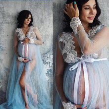Pregnant Women Lace Up Long Sleeve Maternity Dress Ladies Maxi Gown Photography Photo Shoot Clothing Pregnant Clothes