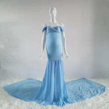 Maternity Photography Long Dress Long Train Baby Shower Chiffon Dresses Slip Strap Maternity Photo Shoot Stretchy Cotton Dress