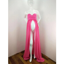 Maternity Chiffon Strapless Dresses Photography Props Sexy Split Front Maxi Dress Pregnancy Photo Shoot Women Long Dress