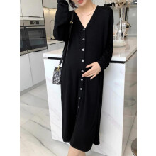 Winter Maternity Dress Knitted Breastfeeding Plus Size Side Split Single-Breasted Lactation Dress Postpartum Woman Nursing Dress