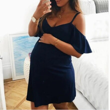 Summer Womens Pregnants V-Neck Sling Ruffles Solid Sexy Nursing Maternity Daily Dress Vestidos Embarazada