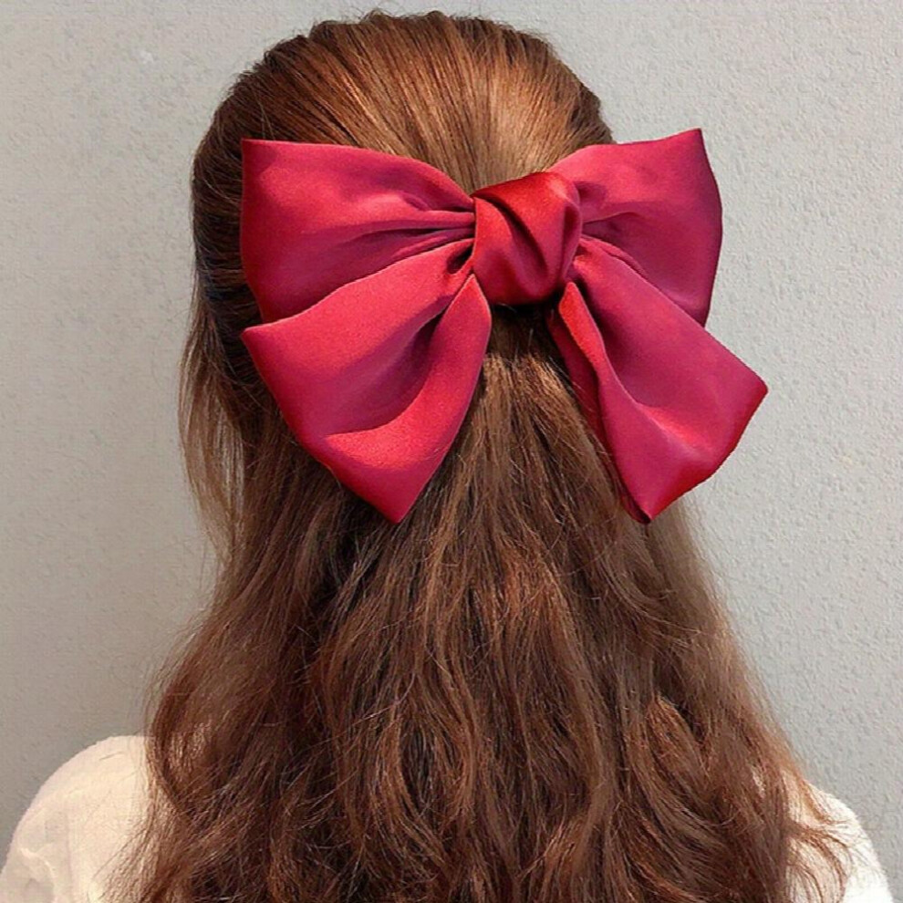 Vintage Big Hair Bow Tie Barrette Satin 2 Tiers Bow Hair Clip Women Bow Hair Clip Accessories-image-OPC-PC2GWTD-NEW