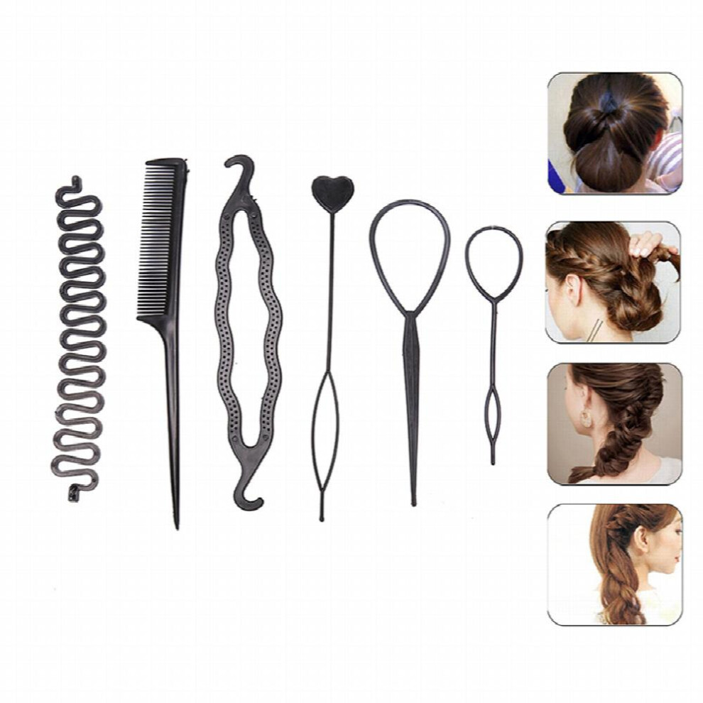 Unisex Multicoloured 6Pcs Set Hair Braiding Tool Hair Braid Accessories Hair Bun Maker For Hair Styling Diy Hair Styling Tool Kit