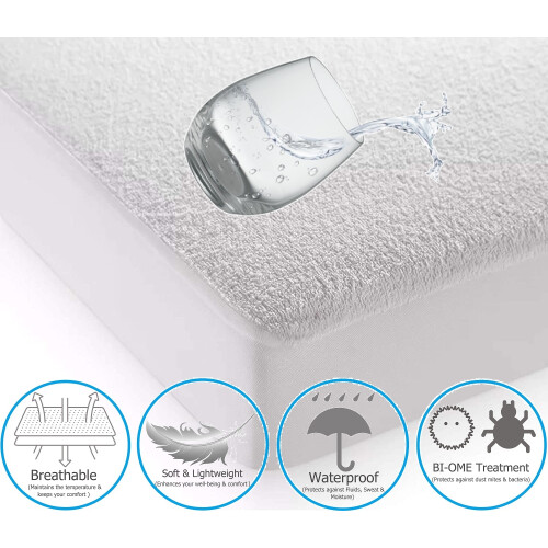 Waterproof Terry Mattress Protector Poly Cotton Topper Fitted Cover Double Bed 2