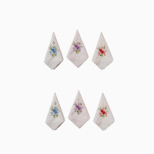Linen Handkerchief Floral Handkerchief Hand Embroidered Handkerchief Wild Flowers Embroidery Vintage Linen Handkerchief 6pcs