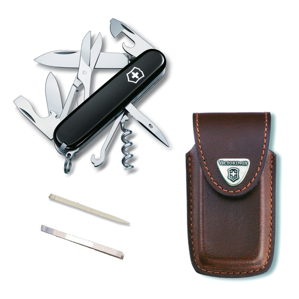 (black, brown leather) Victorinox CLIMBER Swiss army knife with Pouch spare tweezers & toothpick