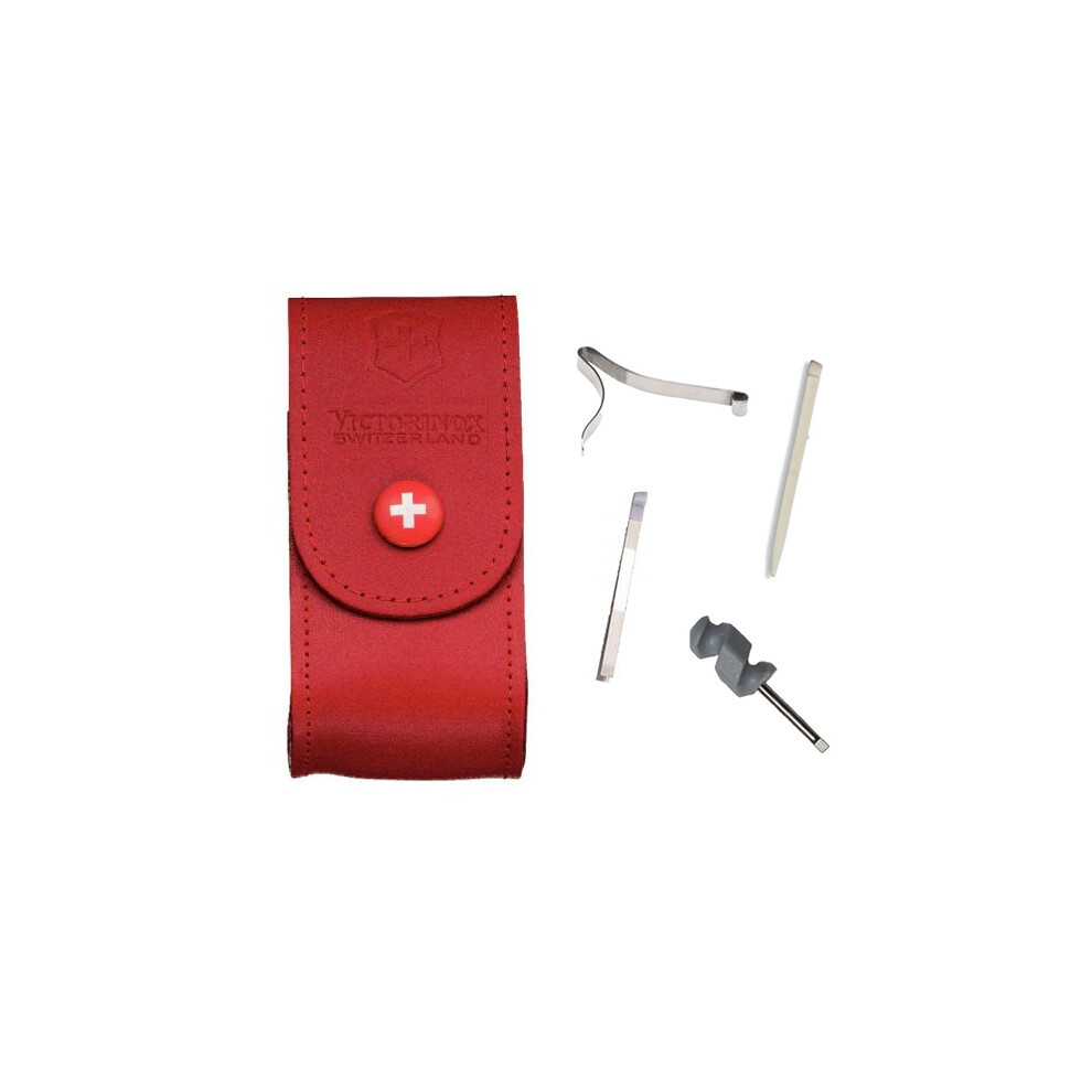 (Red leather) Victorinox Pouch and spares for 91mm Swiss army knife holster toothpick tweezers