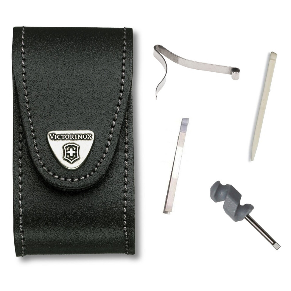 (Black leather) Victorinox Pouch and spares for 91mm Swiss army knife holster toothpick tweezers