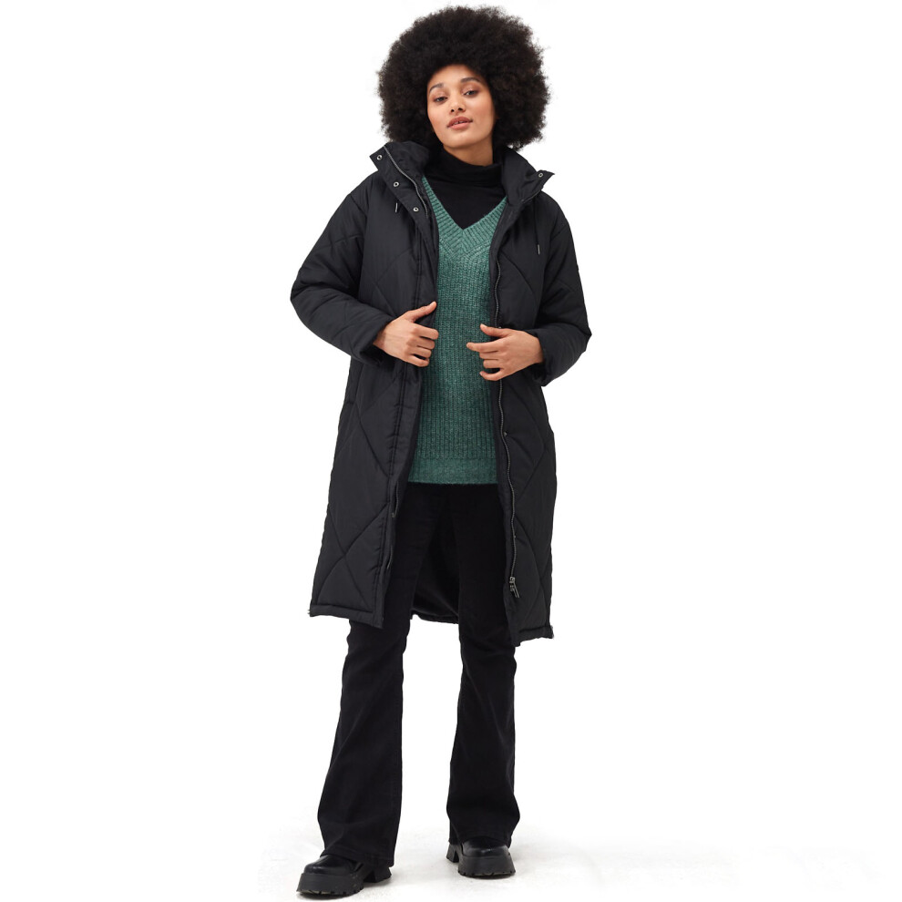 (10, Black) Regatta Womens Cambrie Quilted Warm Winter Long Padded Jacket Coat