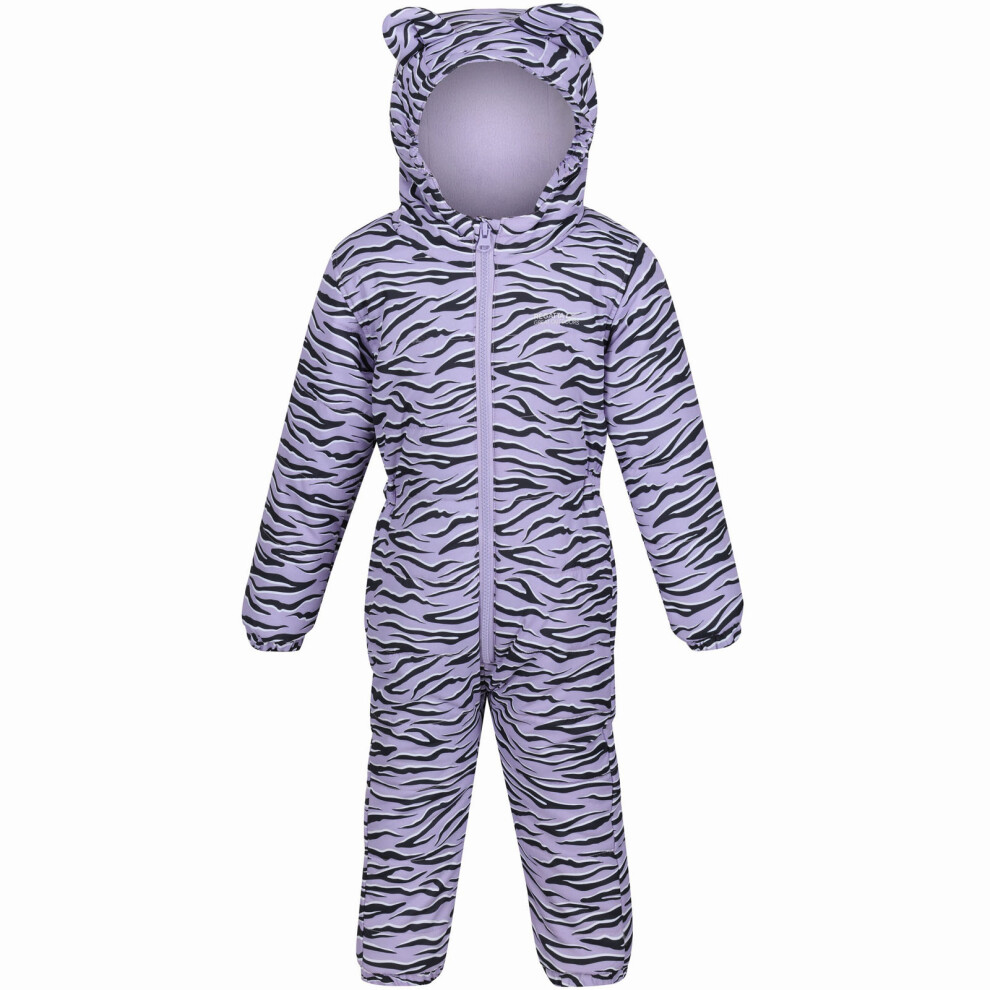 (9-12M, Pansy Zebra) Regatta Kids Penrose Fullzip Hooded Insulated Fleece Lined Puddle Suit Rain Suit