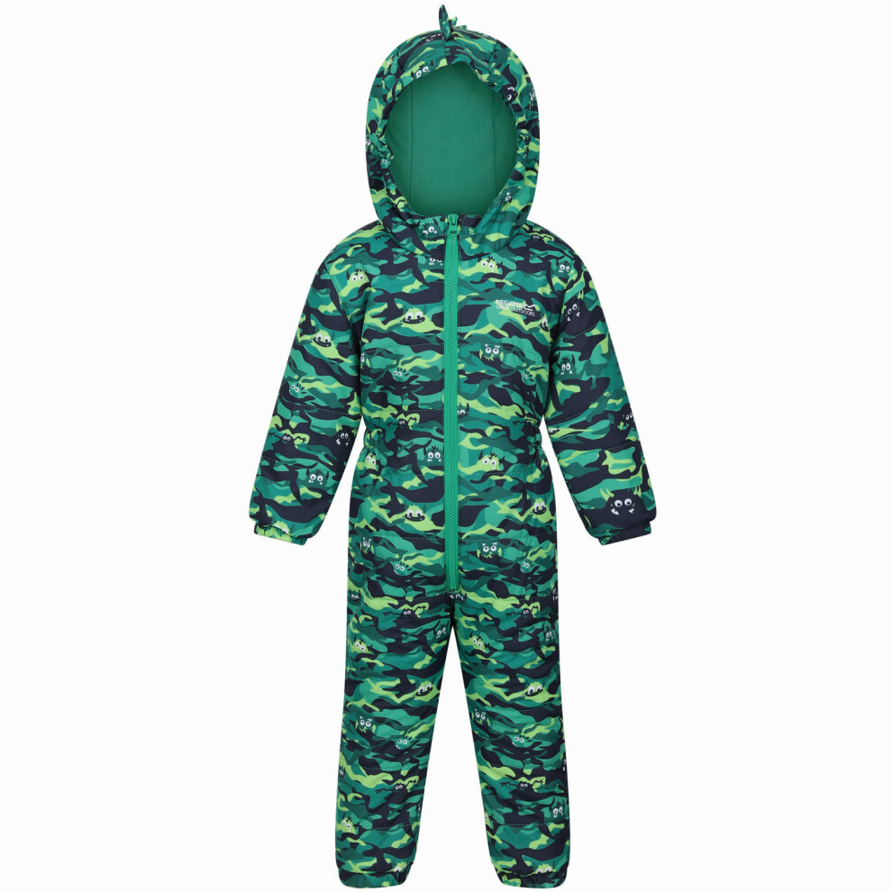 (2-3 Yrs, Jelly Bean Monster) Regatta Kids Penrose Fullzip Hooded Insulated Fleece Lined Puddle Suit Rain Suit
