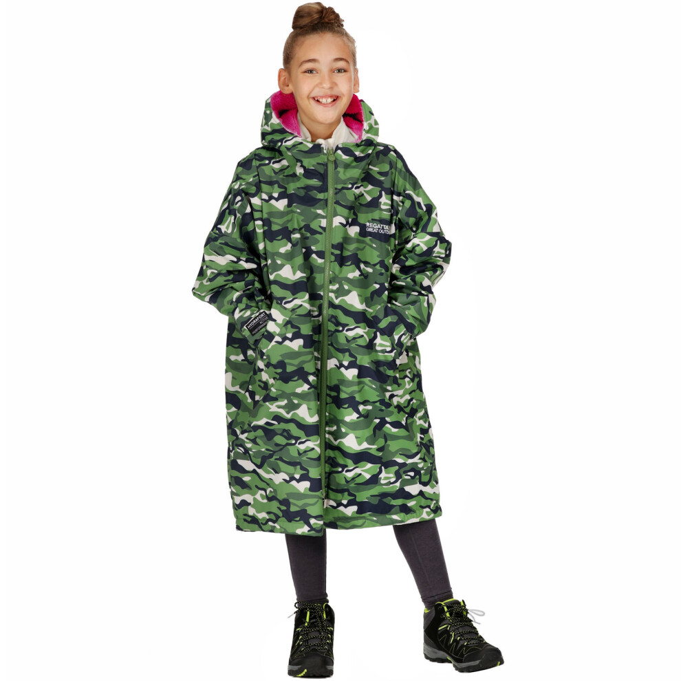 (9-13 Yrs, Cactus Camo) Regatta Kids Spirit Of Adventure Hooded Waterproof Warm Drying Changing Robe