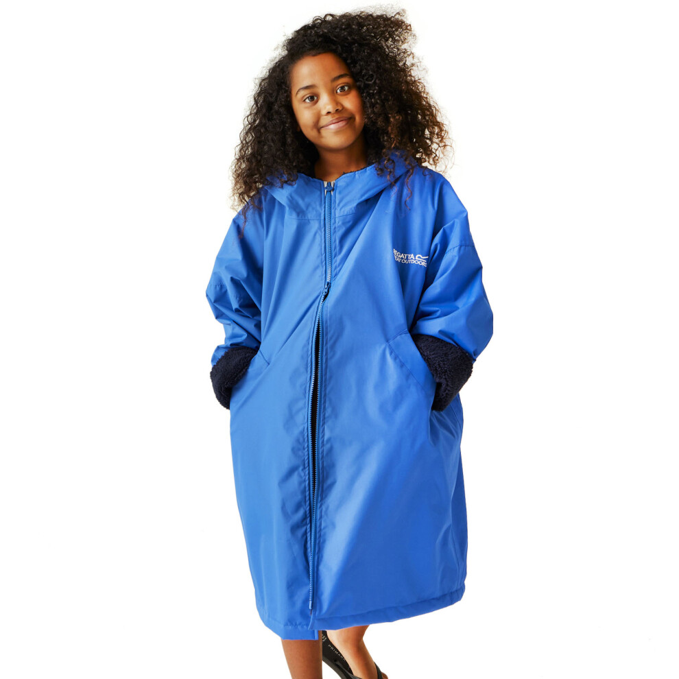 (9-13 Yrs, Blue) Regatta Kids Spirit Of Adventure Hooded Waterproof Warm Drying Changing Robe