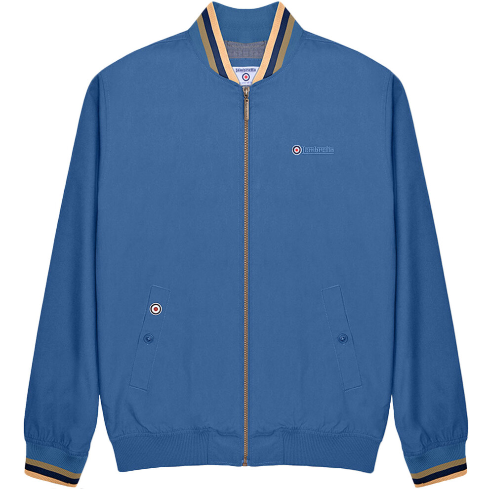 (3XL, Dark Blue/Sand) Lambretta Mens Triple Tipped Full Zip Mod Monkey Bomber Jacket Coat