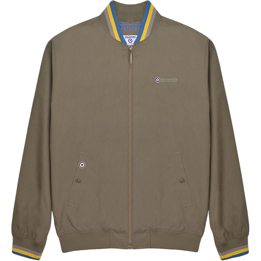 (3XL, Khaki/Dark Blue) Lambretta Mens Triple Tipped Full Zip Mod Monkey Bomber Jacket Coat