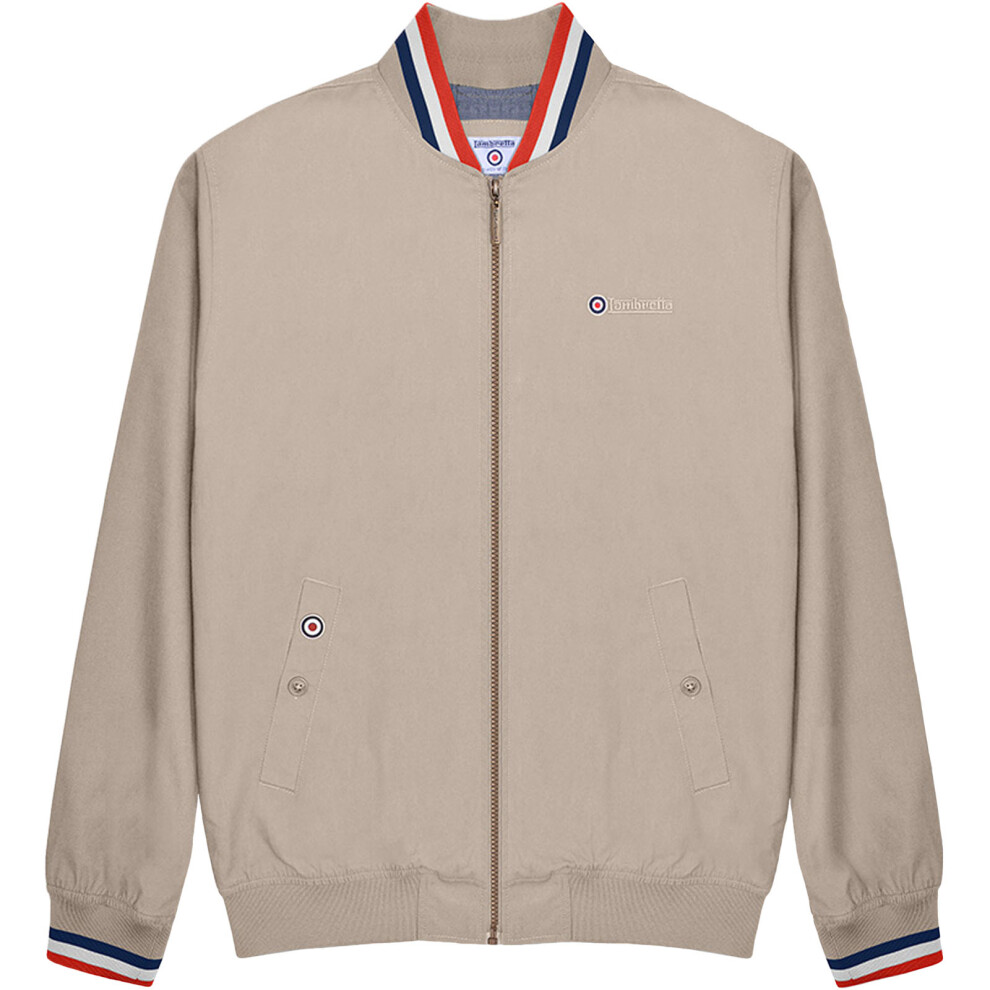 (4XL, Stone/Red/White) Lambretta Mens Triple Tipped Full Zip Mod Monkey Bomber Jacket Coat