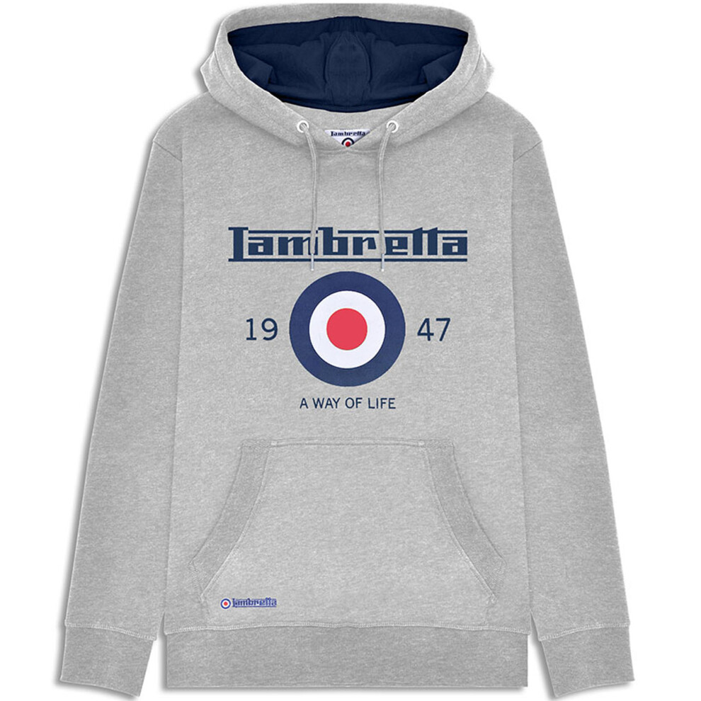 (2XL, Grey Marl) Lambretta Mens Target Pullover Hooded Sweatshirt Hoody Jumper Hoodie