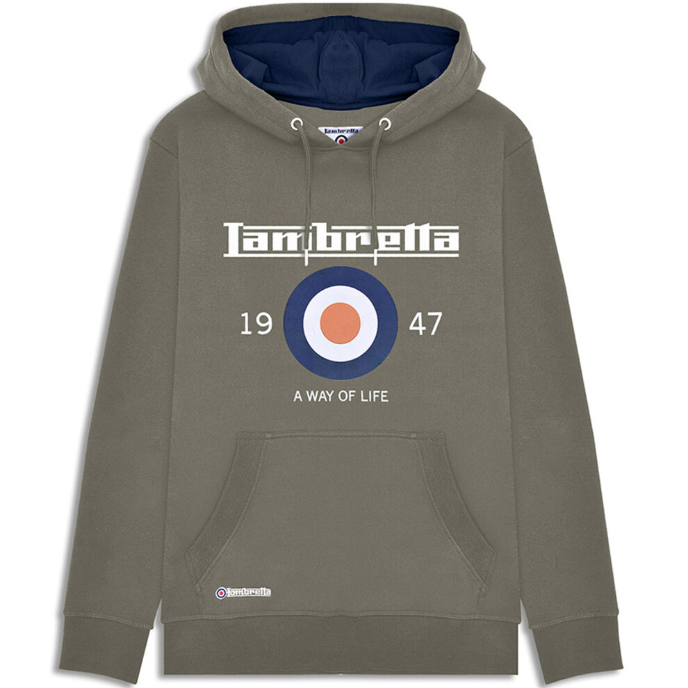 (M, Khaki) Lambretta Mens Target Pullover Hooded Sweatshirt Hoody Jumper Hoodie