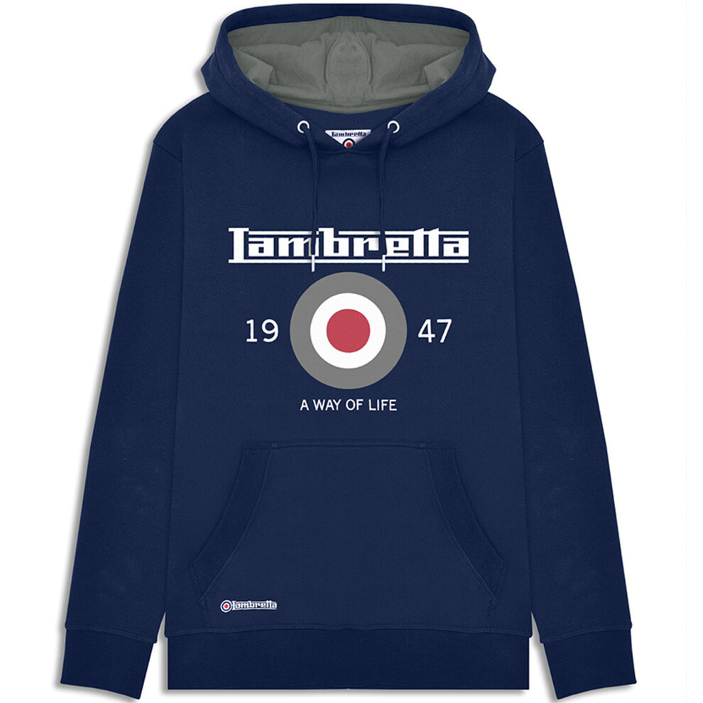 (M, Navy) Lambretta Mens Target Pullover Hooded Sweatshirt Hoody Jumper Hoodie