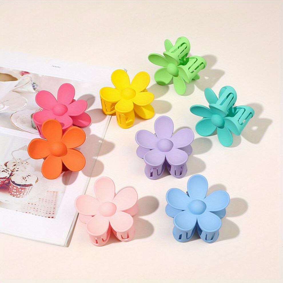 8pcs Large Flower Hair Claw Solid Hair Claw Ponytail Holder Jaw Claw Women Girls Sweet Hair Accessories-image-OPC-PC2GXCY-NEW