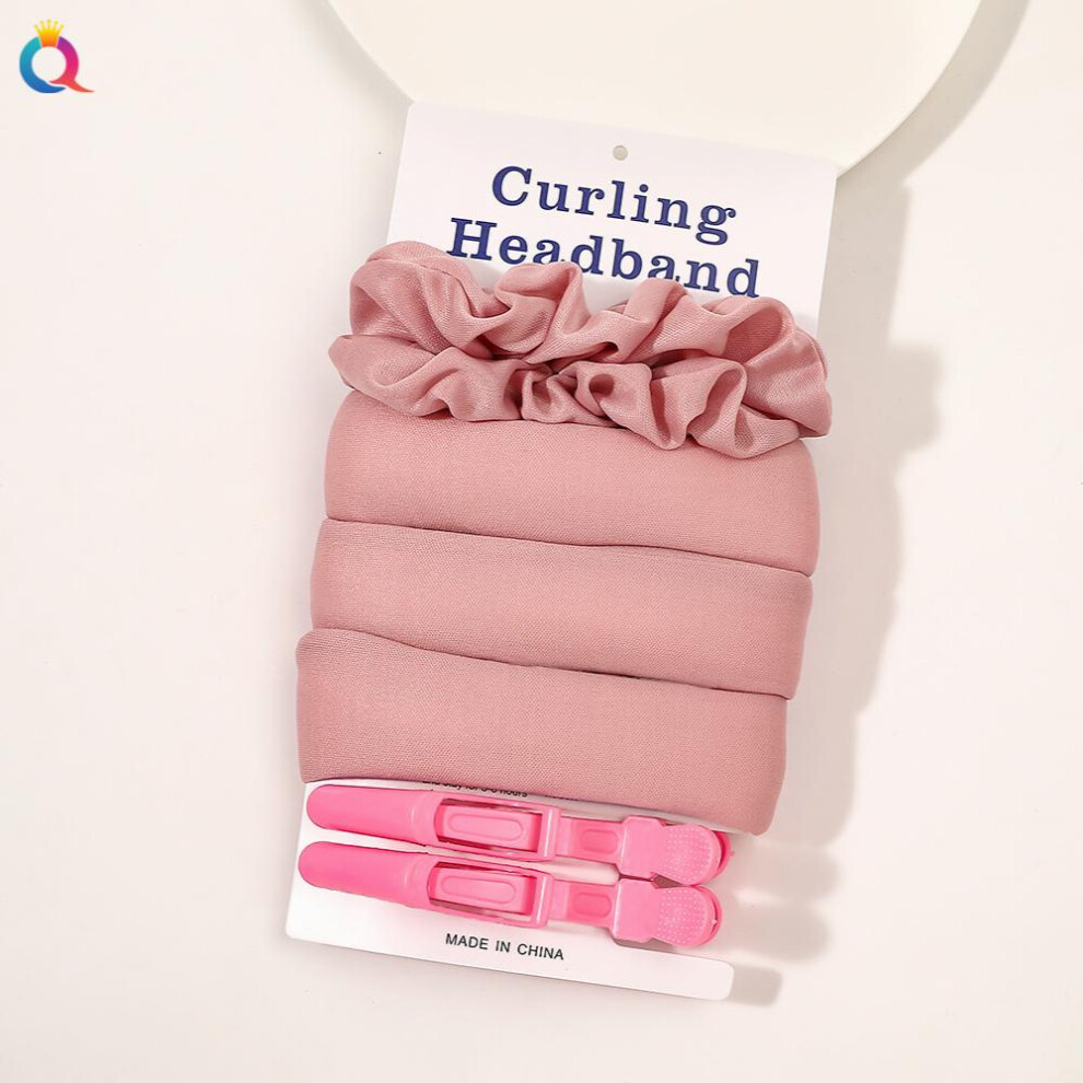 Pink Heatless Curling Rod Headband No Heat Silk Ribbon Curling Rod Hair Roller Curls With Hair Claw Clip Lazy Natural Soft Wave Diy Hair Rollers Styling To