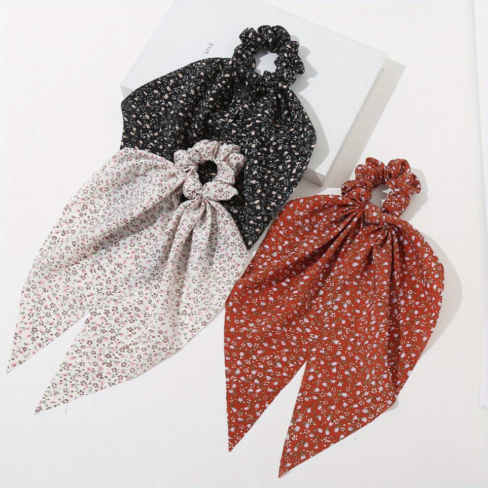 3pcs Ditsy Floral Print Scarf Hair Tie Boho Scrunchie Scarf Ponytail Maker Hair Styling Accessory-image-OPC-PC2GYD8-NEW