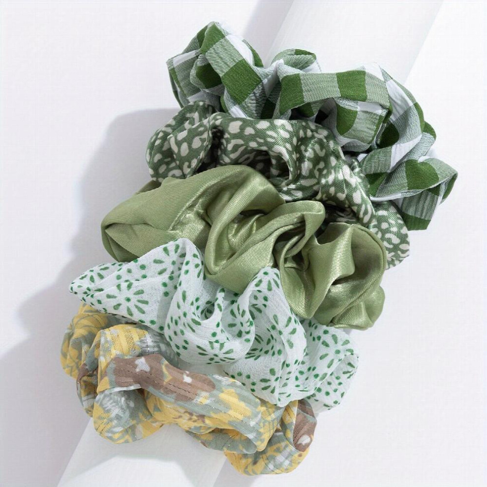 5pcs Plaid&floral Print Scrunchie Hair Tie Green Hair Accessories For Women Girls-image-OPC-PC2GYHV-NEW