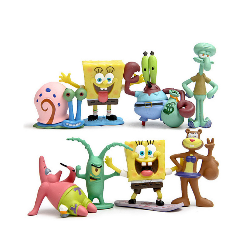 8PCS SpongeBob SquarePants Patrick Star Squidward Krabs Gary Action Figure Toy