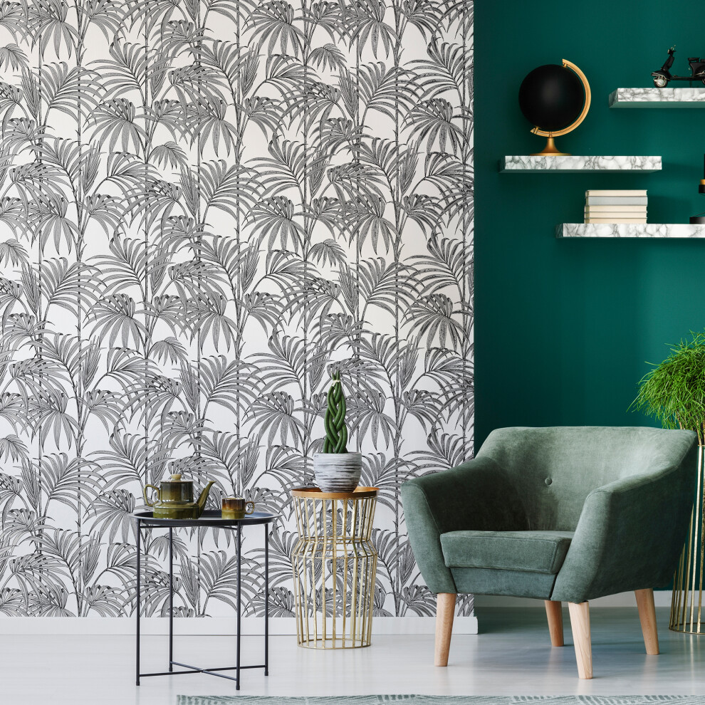 Honolulu Tropical Palm Leaves Glitter Wallpaper