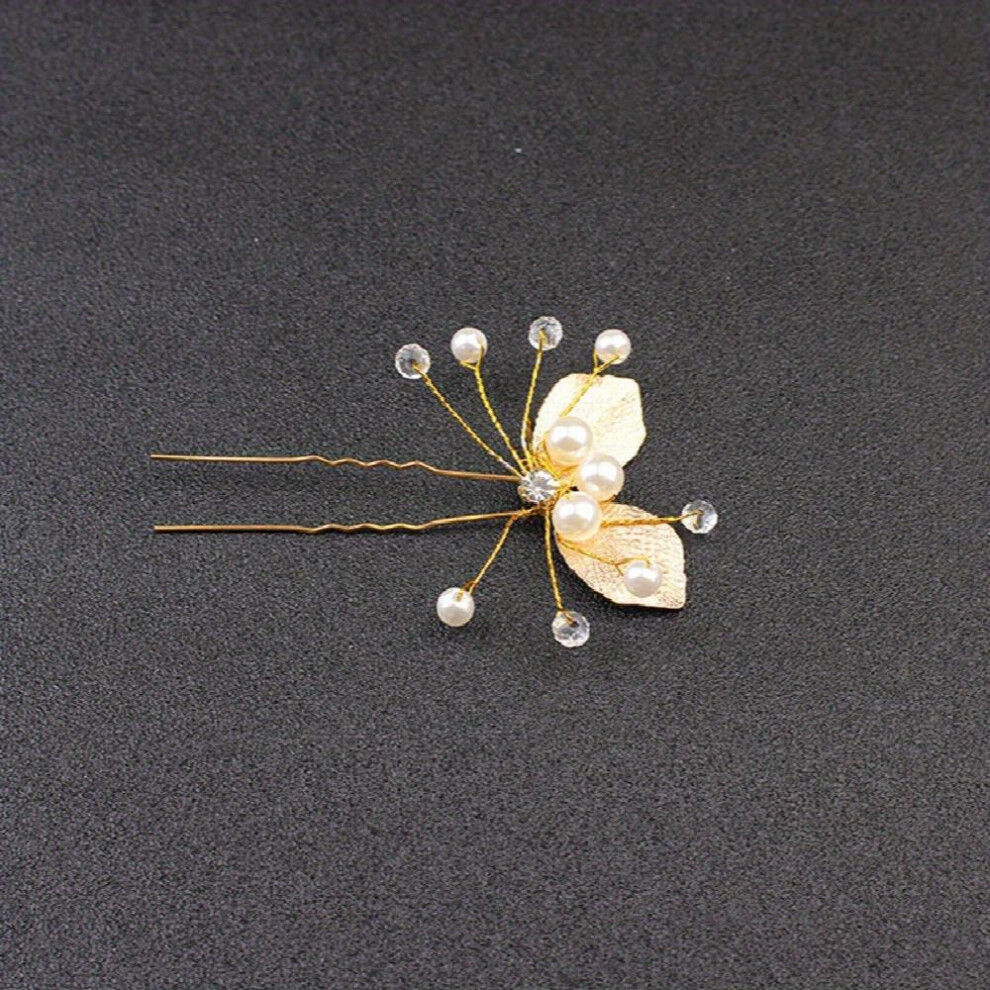 Golden Leaf Hair Pin Bridal U shaped Pin Headdress Hair Accessories For Women-image-OPC-PC2GYWK-NEW