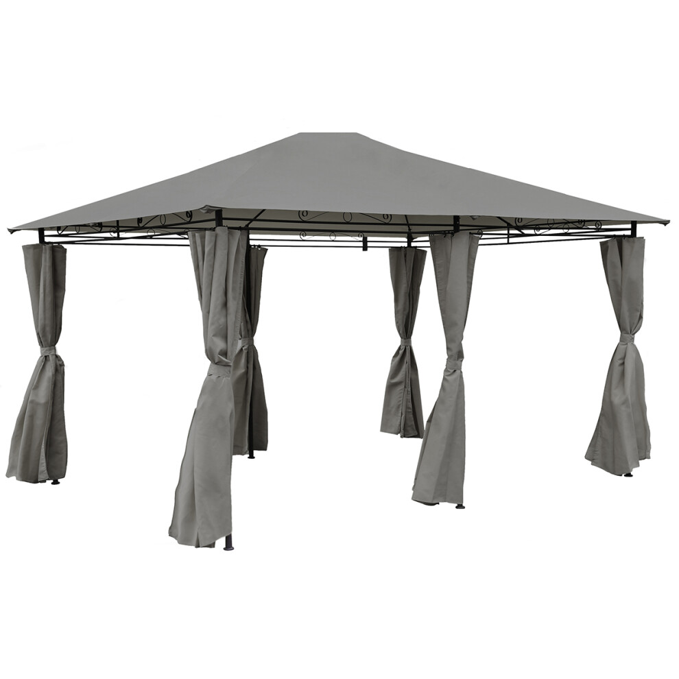 Charles Bentley 3m x 4m Steel Art Large Gazebo With Side Curtains Grey Powdered Coated Steel