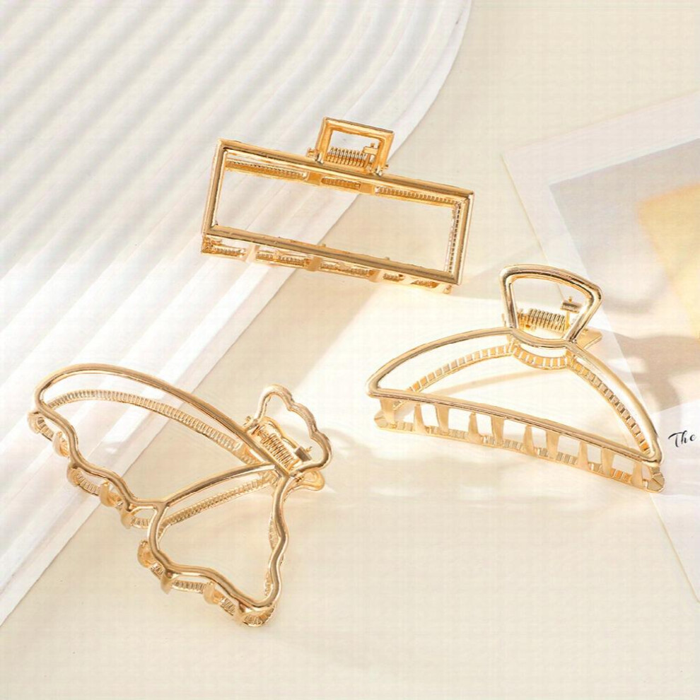 3pcs Metal Hollow Hair Claw Style Hair Claw Nonslip Ponytail Holder Shark Claw Women Girls Hair Clip-image-OPC-PC2H2NS-NEW