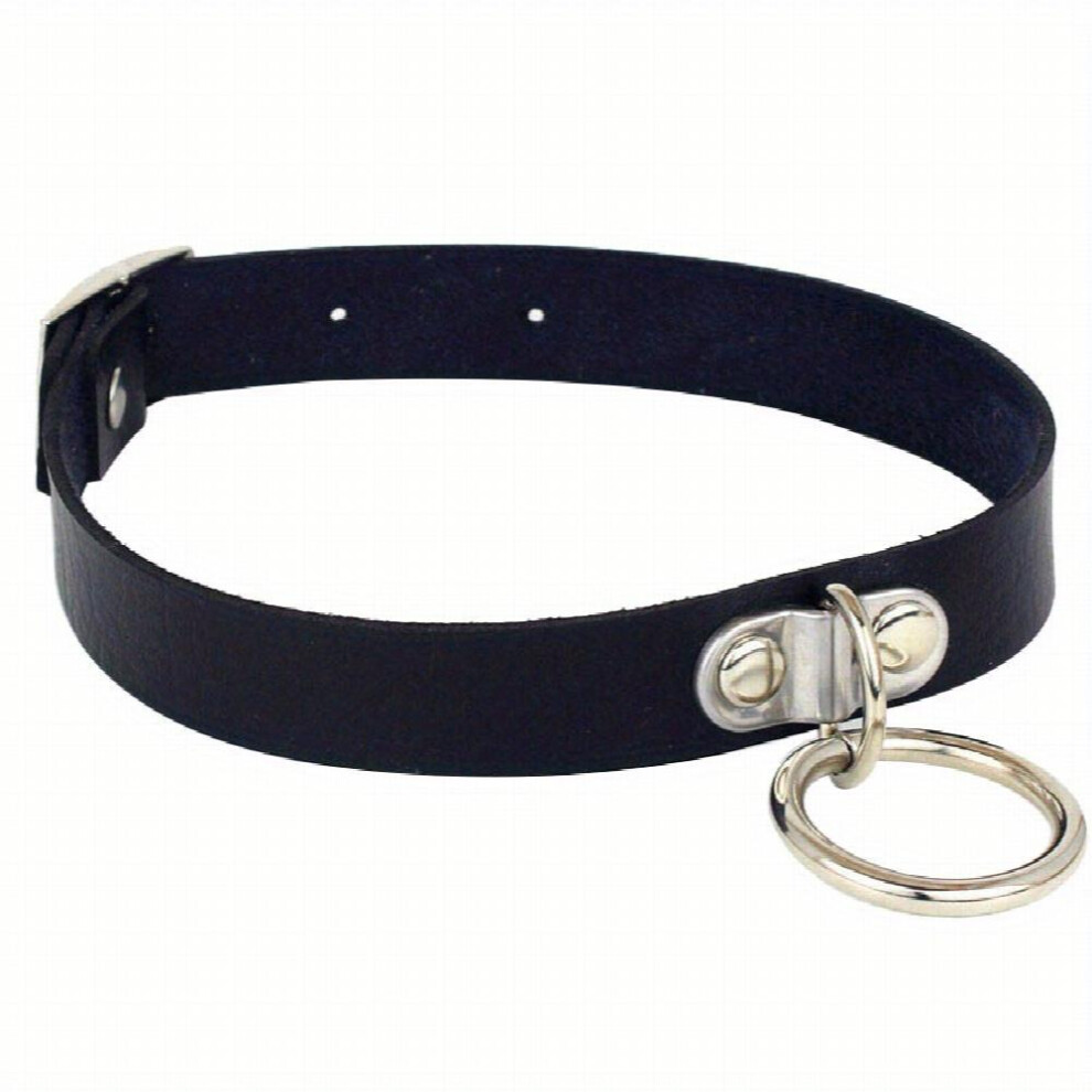 Black Punk Style Leather Choker Nightclub Adjustable Choker With Lifting Ring Buckle