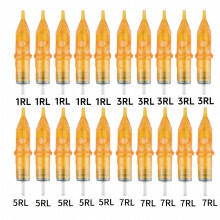 Yellow 20pcs set Tattoo Cartridge Needles Disposable Tattoo Needle Standard Round Liner 1RL 3RL 5RL 7RL For Tattoo Artists And Beginners Body Art For