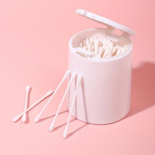 100pcs Cotton Swabs With Press Type Storage Box Dustproof Drawer Organizer With Lid Disposable Cotton Buds For Makeup Daily Cleaning & Makeup Removal