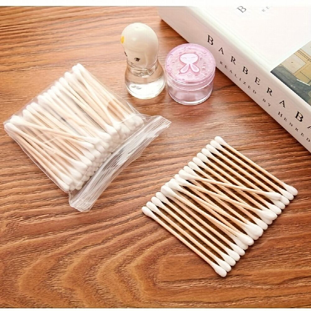 200pcs Double Ended Cotton Swabs Disposable Round Tip Cleaning Cotton Swabs For Ear Cleaning & Makeup Removal Multifunctional Wooden Stick Cotton Swab