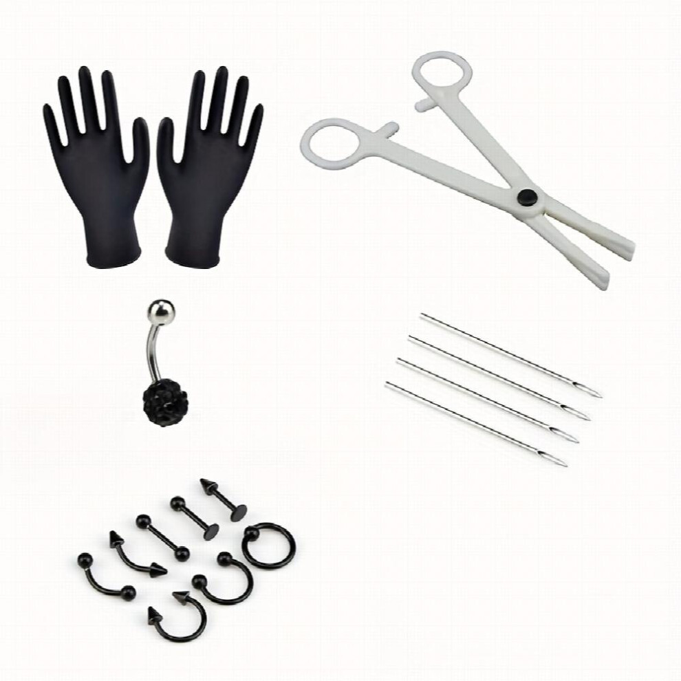 16pcs set Eyebrow Body Tongue Lip Crystal Safety Disposable Piercing Jewelry Tool Sets
