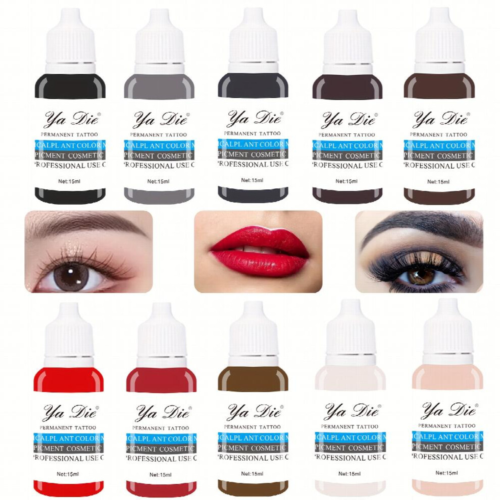 10Pcs Eyebrow Lips Tattoo Permanent Makeup Tattoo Ink Pigment Cosmetic Natural Microblading Pigment