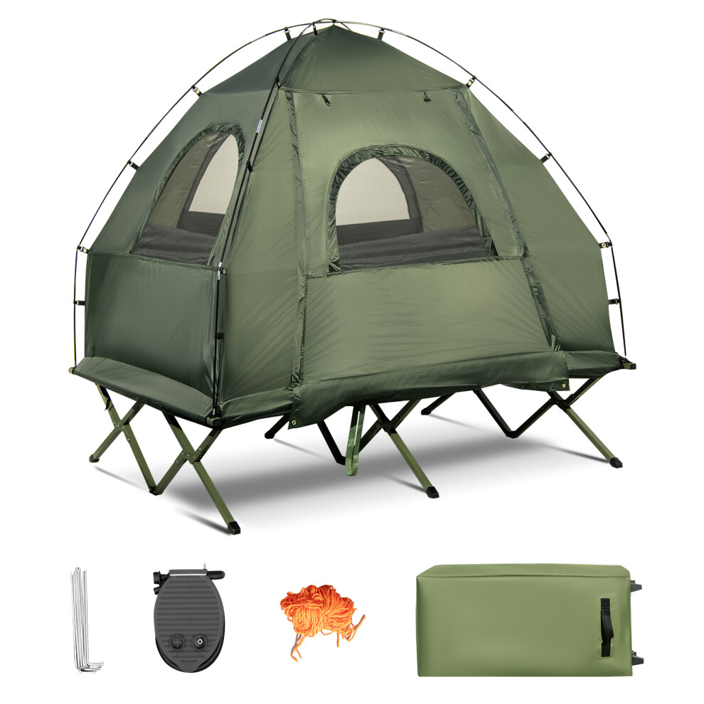 2-Person Folding Camping Tent Elevated W/ Air Mattress & Sleeping Bags