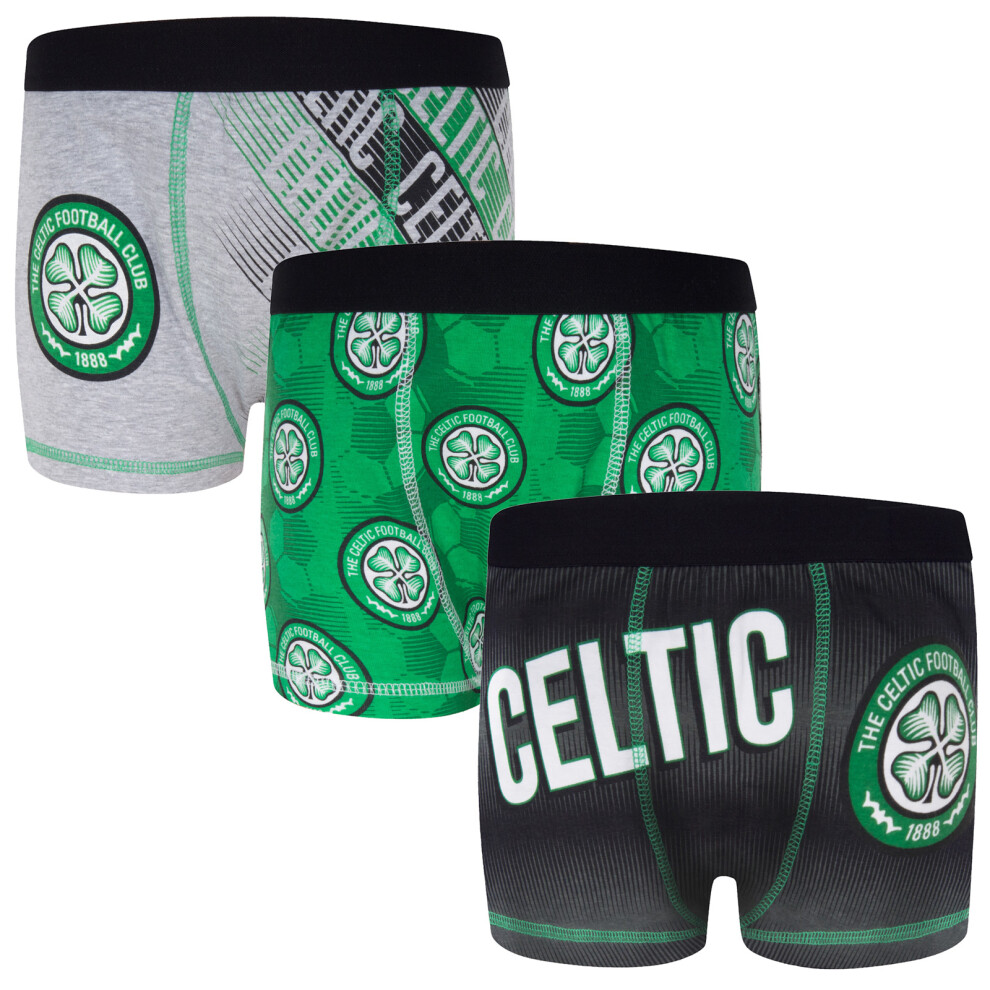 (5-6 Years) Celtic FC Boys Boxer Shorts 3 Pack Crest Kids OFFICIAL Football Gift