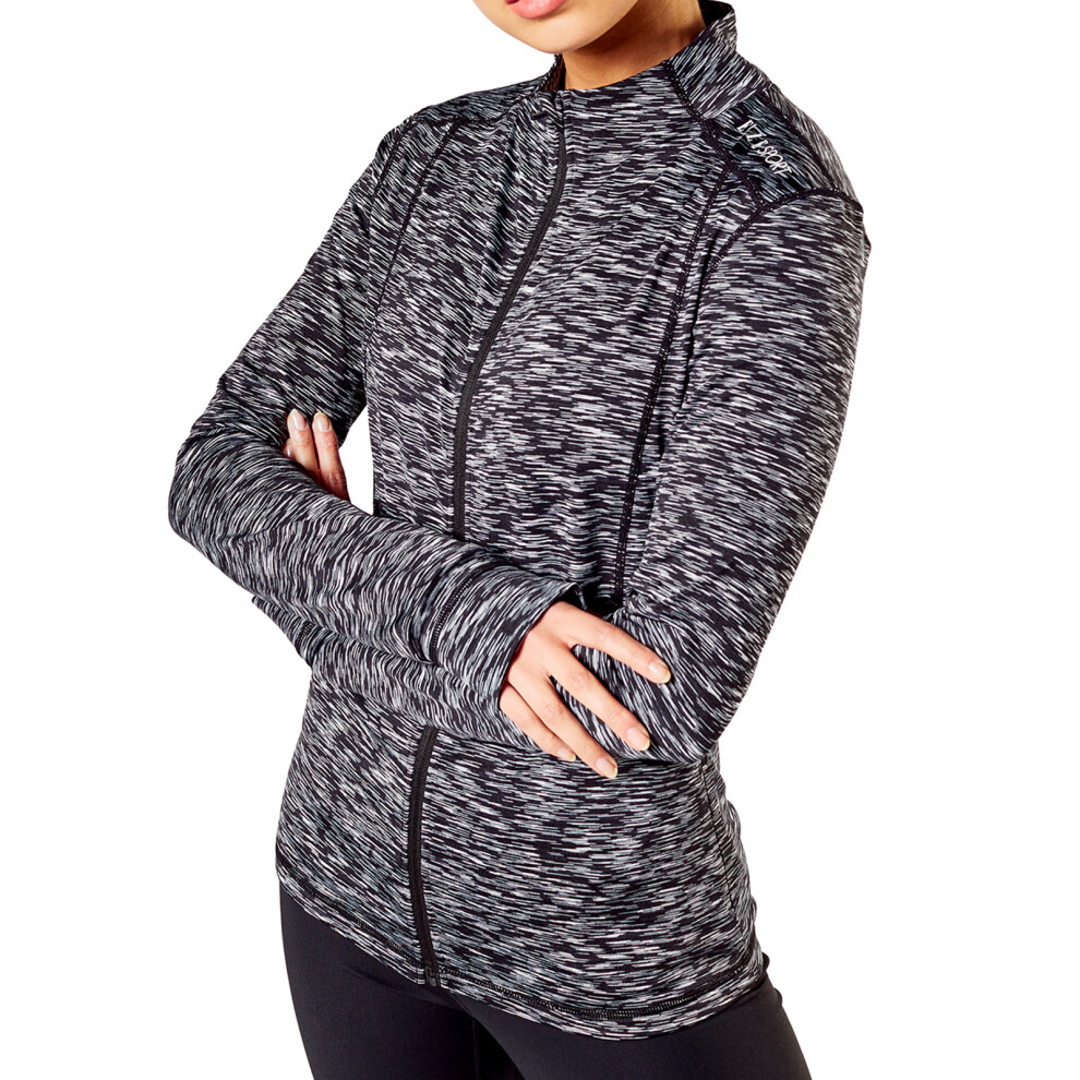 (Black Marl, Large) Elle Sport Womens Signature Zip Through Top Active Fitness Gymwear