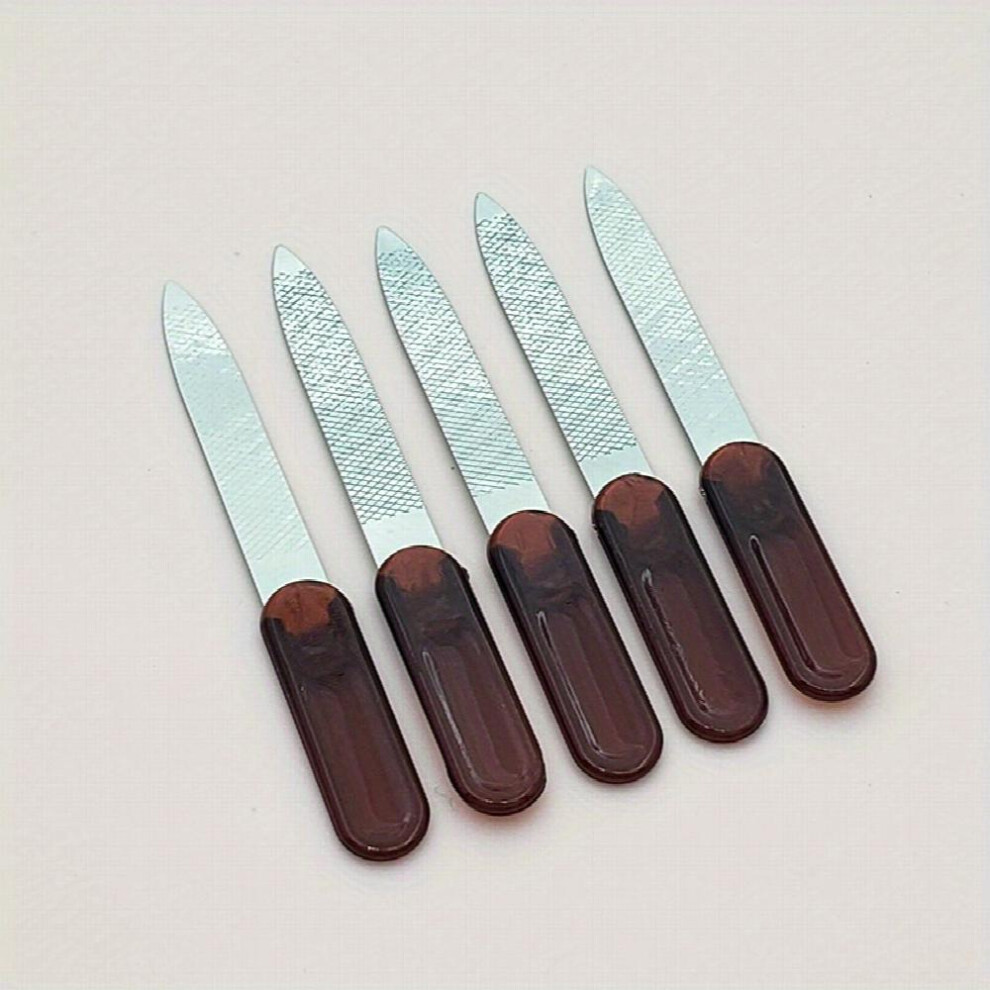 5 Pcs Nail File Stainless Steel Finger Nail Filer With Plastic Handle Manicure Pedicure Grooming Tool