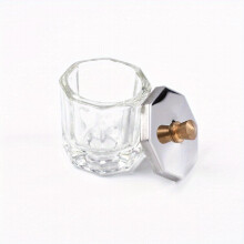 Clear Nail Art Acrylic Liquid Powder Dish Bowl Glass Crystal Cup Glassware With Stainless Steel Lid For Nail Art Diy