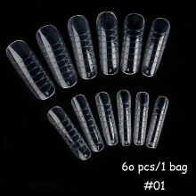 3 Nail Extension Stencils 60pcs Reusable Manicure Nail Stencils Nail Extension Kit Full Coverage Clear Nail Tips Suitable For Salon Art And DIY Home N